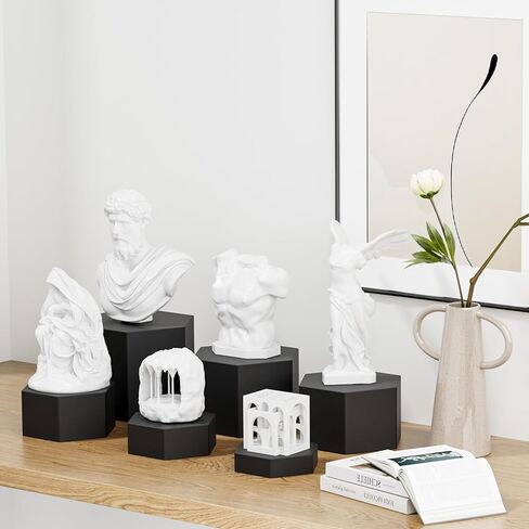 Metal Buffet Risers,6PCS Hexagonal Jewelry Display Risers 2.76 in to 4.02 in Market Display Stands Metal Showcase for Catering Dessert Figures Decoration (Matte Black, 2.76IN to 4.02IN) in Saudi Arabia
