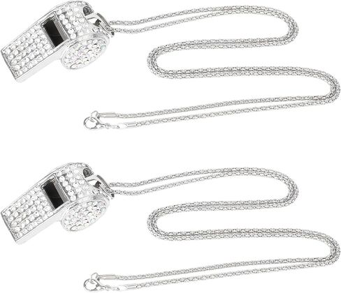 2pcs Bling Whistle, Metal Crystal Rhinestone Whistles Loud Crisp Sound Sports Whistle with Chain Lanyard Gifts for Teacher Referee Official Lifeguard Basketball Training (Gold, Pink) in Saudi Arabia