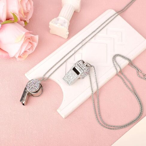 2pcs Bling Whistle, Metal Crystal Rhinestone Whistles Loud Crisp Sound Sports Whistle with Chain Lanyard Gifts for Teacher Referee Official Lifeguard Basketball Training (Gold, Pink) in Saudi Arabia