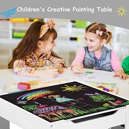 Arlopu Kids Table and Chair Set, 4 in 1 Wooden Activity Desk, w/Blackboard, Storage, 2 in 1 Tabletop for Toddlers Art Crafts Drawing Reading Playroom, Natural in Kuwait
