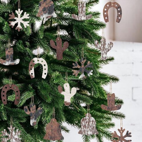Syhood 20 Pcs Christmas Western Cowhide Ornament Cowboy Christmas Hanging Decoration Western Christmas Decorations Indoor Cowhide Christmas Ornaments for Xmas Tree Decoration in Saudi Arabia