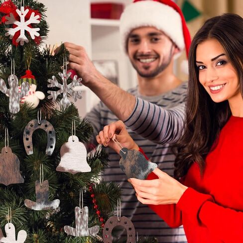 Syhood 20 Pcs Christmas Western Cowhide Ornament Cowboy Christmas Hanging Decoration Western Christmas Decorations Indoor Cowhide Christmas Ornaments for Xmas Tree Decoration in Saudi Arabia
