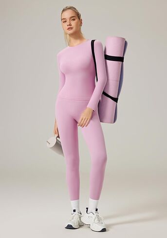 RXRXCOCO SLIM FIT مجموعات تمرين للنساء 2 قطعة مخفية Scrunch Leggings Long Screve Yoga Tops مطابقة ملابس صالة الألعاب الرياضية in Saudi Arabia