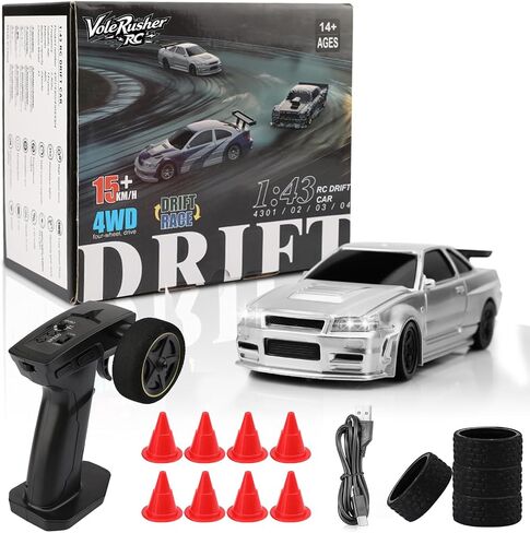 1/43 مقياس Mini RC Drift Car - صغير صغير مع RTR 2.4 جيجا هرتز تنسجم بالكامل ، ومجموعتان للإطارات ، و 8 مخاريط ، ومكتب عالي السرعة RC مع أضواء LED - التمويه in Saudi Arabia