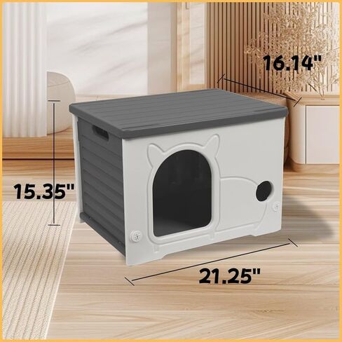 Plastic Waterproof Cat House Outdoor, Sturdy Feral Cat Shelter with Bed Mat (Gray, Large) in Saudi Arabia