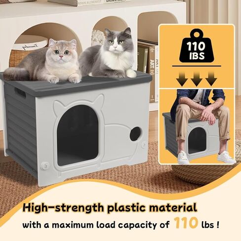 Plastic Waterproof Cat House Outdoor, Sturdy Feral Cat Shelter with Bed Mat (Gray, Large) in Saudi Arabia