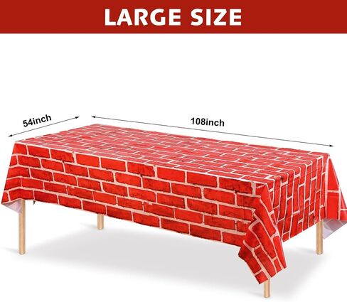 Tiamon 3 PCS Red Brick Tablecloths - Brick Sheet Stone Wall Plastic Table Cover or Backdrop Decorations for Christmas Holiday Party, Fireplaces, Chimneys, Photography Supplies, 54 x 108 Inches in Saudi Arabia
