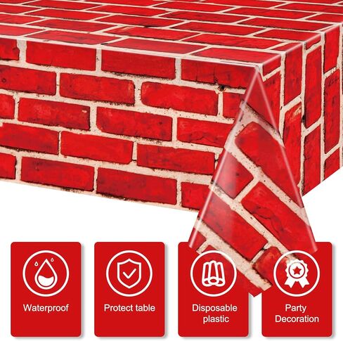 Tiamon 3 PCS Red Brick Tablecloths - Brick Sheet Stone Wall Plastic Table Cover or Backdrop Decorations for Christmas Holiday Party, Fireplaces, Chimneys, Photography Supplies, 54 x 108 Inches in Saudi Arabia