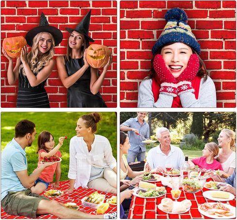 Tiamon 3 PCS Red Brick Tablecloths - Brick Sheet Stone Wall Plastic Table Cover or Backdrop Decorations for Christmas Holiday Party, Fireplaces, Chimneys, Photography Supplies, 54 x 108 Inches in Saudi Arabia