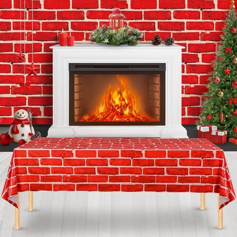 Tiamon 3 PCS Red Brick Tablecloths - Brick Sheet Stone Wall Plastic Table Cover or Backdrop Decorations for Christmas Holiday Party, Fireplaces, Chimneys, Photography Supplies, 54 x 108 Inches in Saudi Arabia