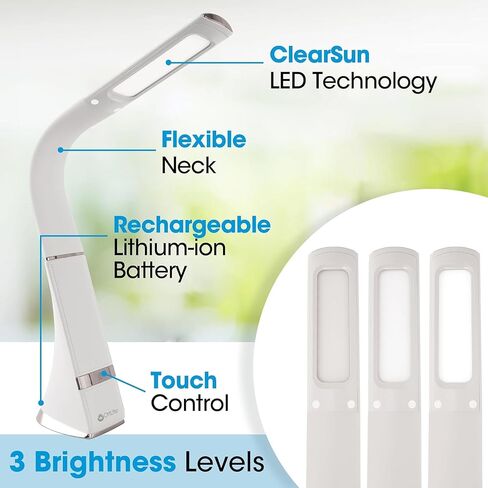 Ottlite Recharge LED Desk Lamp مع تقنية LED Clearsun - محمولة وقابلة للذات ومرنة - مصباح مهام سهل السفر مع بطارية قابلة لإعادة الشحن - للمنزل والقراءة والمكاتب والمساكن الكلية in Kuwait