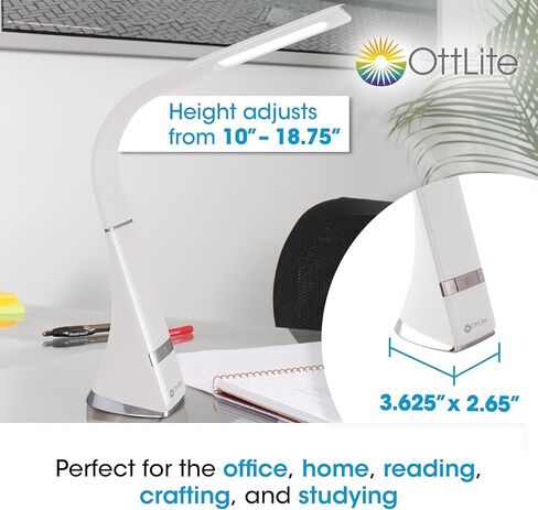 Ottlite Recharge LED Desk Lamp مع تقنية LED Clearsun - محمولة وقابلة للذات ومرنة - مصباح مهام سهل السفر مع بطارية قابلة لإعادة الشحن - للمنزل والقراءة والمكاتب والمساكن الكلية in Kuwait