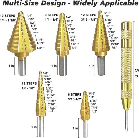 Step Drill Bit Set, Step Bits for DIY Projects and Professionals – Titanium-Coated High-Speed Steel Step Drill Bits for Wood, Metal, and Plastic (3 Pcs) in Kuwait