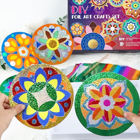Tenyeah Foil Art for Kids ، Diy Paper Craft Kit for Girls Boys Ages 8+ ، Fun Mandala Activity Toys for Kids in Kuwait