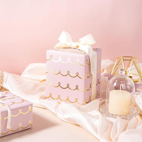 WRAPAHOLIC Pink Wrapping Paper Roll - Mini Roll - 17 Inch x 33 Feet - Metallic Foil Chic Classic Pink and Gold Wedding Wrapping Paper for Birthday, Wedding, Baby Shower, Valentine's Day in Saudi Arabia