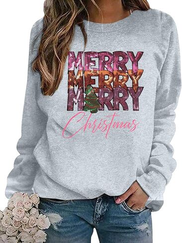 Christmas Sweatshirt Merry Christmas Shirts : Women Funny Christmas Outfits Christmas Long Sleeve Pullover Tops Beige in Saudi Arabia