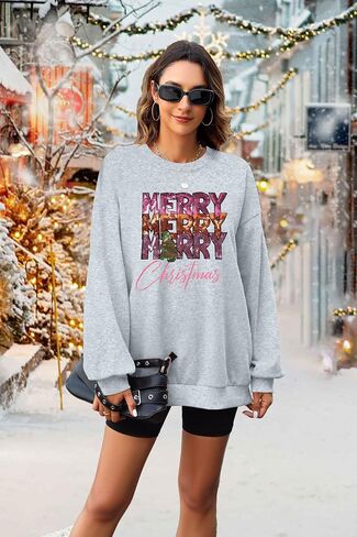 Christmas Sweatshirt Merry Christmas Shirts : Women Funny Christmas Outfits Christmas Long Sleeve Pullover Tops Beige in Saudi Arabia