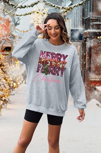 Christmas Sweatshirt Merry Christmas Shirts : Women Funny Christmas Outfits Christmas Long Sleeve Pullover Tops Beige in Saudi Arabia