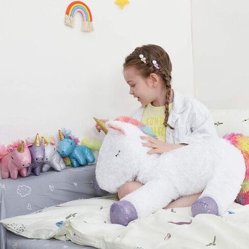 Tezituor 43in Giant Rainbow Pink Unicorn Pillow - Soft, Huggable Plush Toy for Kids & Teens for Birthdays, Christmas, Valentine's Day | Unique Decor for Bedrooms in Kuwait