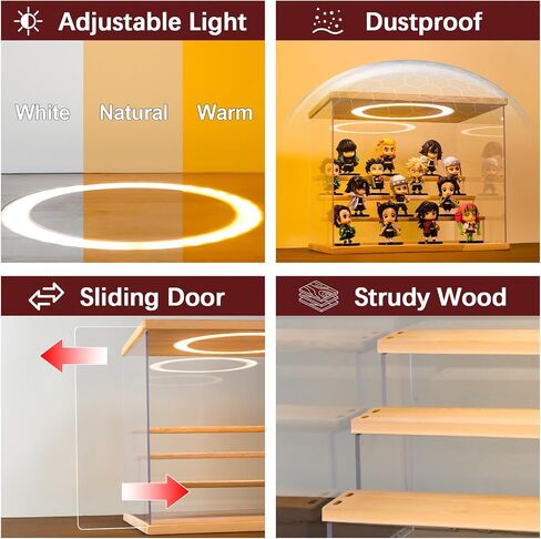 Acrylic Display Case with Adjustable LED Light, 4 Tier Clear Display Box Dustproof Showcase for Action Figures, Collectibles and Mini Toys, Assembly Display Cabinet(Black 12.5×9.5×10.4in) in Saudi Arabia