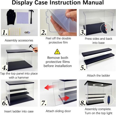 Acrylic Display Case with Adjustable LED Light, 4 Tier Clear Display Box Dustproof Showcase for Action Figures, Collectibles and Mini Toys, Assembly Display Cabinet(Black 12.5×9.5×10.4in) in Saudi Arabia