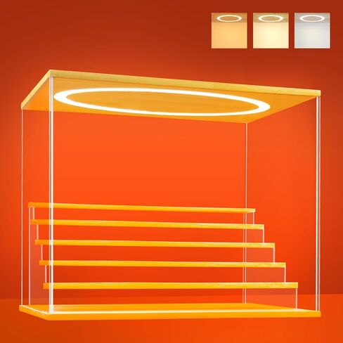 Acrylic Display Case with Adjustable LED Light, 4 Tier Clear Display Box Dustproof Showcase for Action Figures, Collectibles and Mini Toys, Assembly Display Cabinet(Black 12.5×9.5×10.4in) in Saudi Arabia