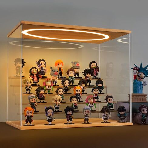 Acrylic Display Case with Adjustable LED Light, 4 Tier Clear Display Box Dustproof Showcase for Action Figures, Collectibles and Mini Toys, Assembly Display Cabinet(Black 12.5×9.5×10.4in) in Saudi Arabia