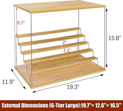 Acrylic Display Case with Adjustable LED Light, 4 Tier Clear Display Box Dustproof Showcase for Action Figures, Collectibles and Mini Toys, Assembly Display Cabinet(Black 12.5×9.5×10.4in) in Saudi Arabia