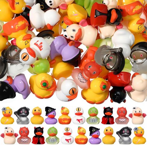 100 Pcs Mini Resin Halloween Ducks and Ghost Ornaments Halloween Miniatures Figurines Bulk Mini Ducks Tiny Skeleton Pumpkin Ghost Ornaments for Garden Dollhouse Decoration Party Favor in Saudi Arabia