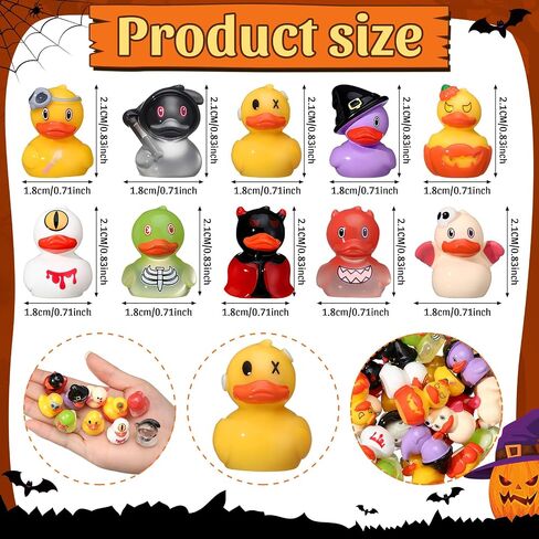 100 Pcs Mini Resin Halloween Ducks and Ghost Ornaments Halloween Miniatures Figurines Bulk Mini Ducks Tiny Skeleton Pumpkin Ghost Ornaments for Garden Dollhouse Decoration Party Favor in Saudi Arabia