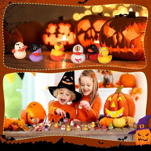 100 Pcs Mini Resin Halloween Ducks and Ghost Ornaments Halloween Miniatures Figurines Bulk Mini Ducks Tiny Skeleton Pumpkin Ghost Ornaments for Garden Dollhouse Decoration Party Favor in Saudi Arabia