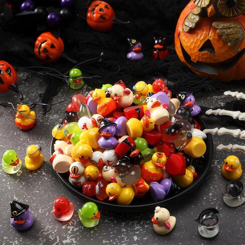 100 Pcs Mini Resin Halloween Ducks and Ghost Ornaments Halloween Miniatures Figurines Bulk Mini Ducks Tiny Skeleton Pumpkin Ghost Ornaments for Garden Dollhouse Decoration Party Favor in Saudi Arabia