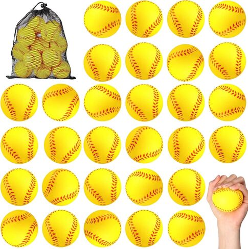 72 Pieces Mini Softball Stress Ball Softball Party Favors Yellow Foam Sports Balls Tiny Baseball Toys Team Gifts with Storage Bags for Kids Anxiety Relief Party Supplies School Carnival Reward in Kuwait