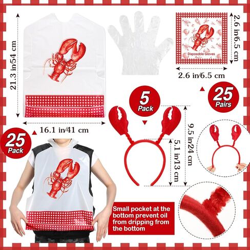 112 Pcs Seafood Crawfish Boil Party Supplies with 50 Crab Lobster Bibs 50 Disposable Gloves 10 Crab Headbands 2 Lobster Tablecloth 108 x 54 Inches Disposable Accessories for Seafood Party in Saudi Arabia