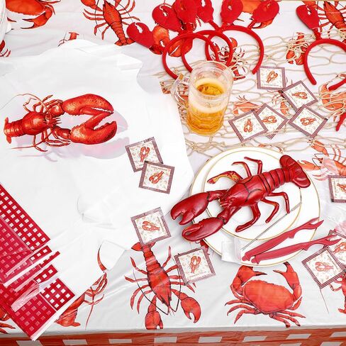 112 Pcs Seafood Crawfish Boil Party Supplies with 50 Crab Lobster Bibs 50 Disposable Gloves 10 Crab Headbands 2 Lobster Tablecloth 108 x 54 Inches Disposable Accessories for Seafood Party in Saudi Arabia