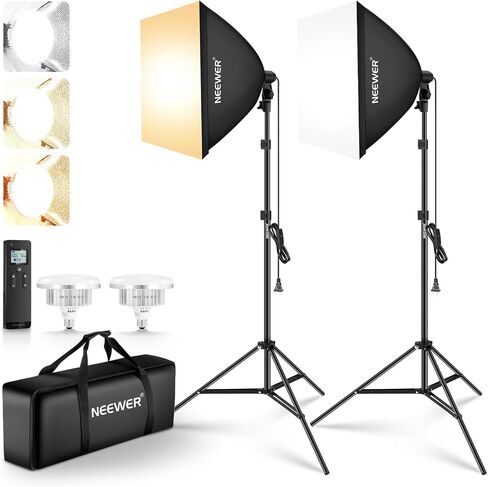Neewer 2 Pack 24 "x24" مجموعة إضاءة Softbox مع حاملات ترايبود ، 45W BI COLOL 2.4G LED LED ، 10 قنوات 2900K-7000K 1400LX/M CRI95 ، 66 '/20M التحكم عن بُعد ، مجموعة الإضاءة المستمرة للتصوير ، NK103 in Saudi Arabia