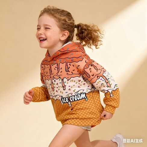 Ice Cream Hoodies for Teen Girls Cute Graphic Print Pullover Long Sleeve Trendy Casual Kids Clothes 3-12 Years in Saudi Arabia