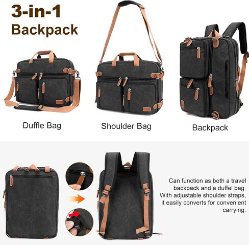 Koolehaoda 3 in 1 Convertible Briefcase Backpack 17.3 inch Laptop Backpack Case Messenger Bag for Men, Multi-Functional Computer Bag for Travel Bussiness Men Women (Coffee) in Kuwait