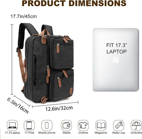 Koolehaoda 3 in 1 Convertible Briefcase Backpack 17.3 inch Laptop Backpack Case Messenger Bag for Men, Multi-Functional Computer Bag for Travel Bussiness Men Women (Coffee) in Kuwait