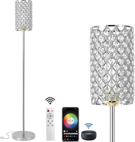 Crystal Floor Lamp with Remote Control, Smart Rose Gold Floor Lamps for Living Room with Bulb Included, Crystal Standing Lamp Rose Gold Home Décor Floor Lamp for Bedroom in Saudi Arabia