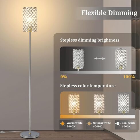 Crystal Floor Lamp with Remote Control, Smart Rose Gold Floor Lamps for Living Room with Bulb Included, Crystal Standing Lamp Rose Gold Home Décor Floor Lamp for Bedroom in Saudi Arabia