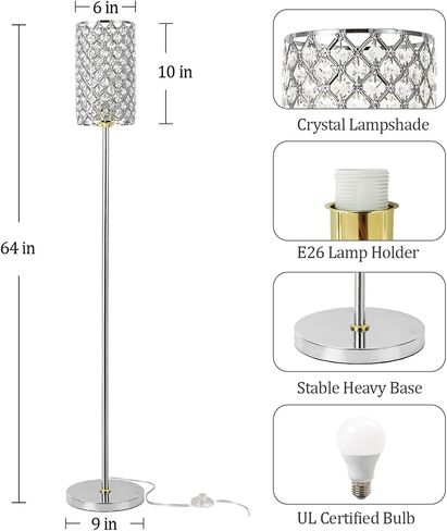 Crystal Floor Lamp with Remote Control, Smart Rose Gold Floor Lamps for Living Room with Bulb Included, Crystal Standing Lamp Rose Gold Home Décor Floor Lamp for Bedroom in Saudi Arabia