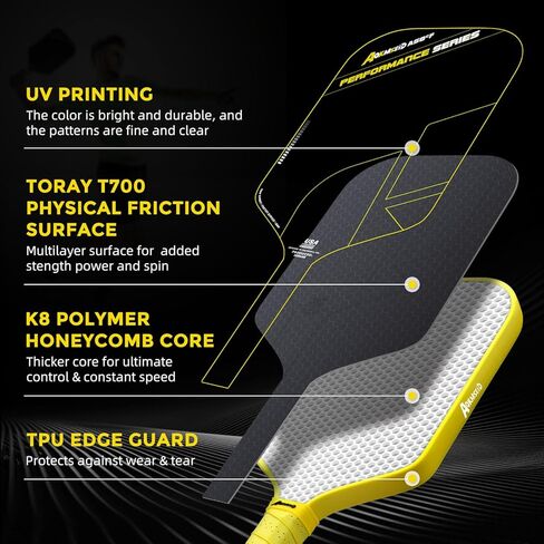 AKs Performance Series Pickleball Paddles - Toray T700 Carbon Carbon Carbon Pickleball Paddle مع سطح الاحتكاك المادي ، لبوليمر قوي 16 مم ، لقطات تحكم جيدة وتدور ، USAPA معتمدة in Saudi Arabia