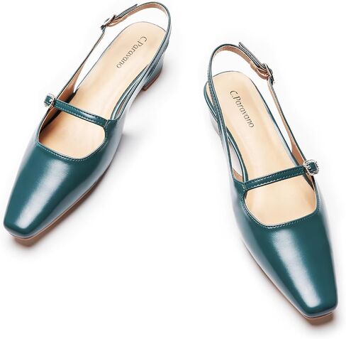 C.Paravano Women's Slingback Slgingals Small Square Toe Slingbacks Flats Clost Block Cheels Slipliable Strap على slingbacks in Saudi Arabia