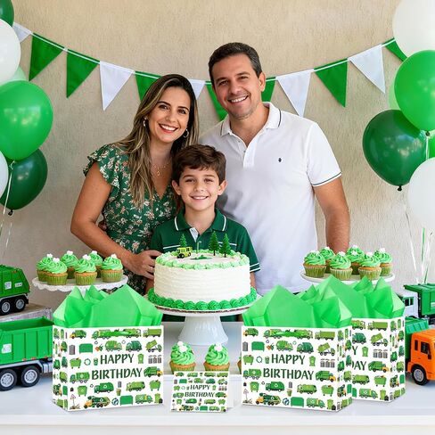 أكياس هدايا عيد ميلاد Yomaiha Trash Trash Truck Truck Truck Wrappe Paper Bag Garbage Truck Party Favors Goodie Bass with tissue paper and card trash trash decortations decortation in Kuwait