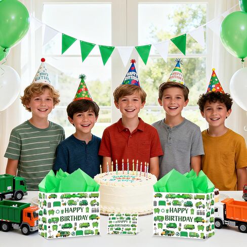 أكياس هدايا عيد ميلاد Yomaiha Trash Trash Truck Truck Truck Wrappe Paper Bag Garbage Truck Party Favors Goodie Bass with tissue paper and card trash trash decortations decortation in Kuwait