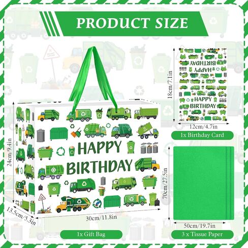 أكياس هدايا عيد ميلاد Yomaiha Trash Trash Truck Truck Truck Wrappe Paper Bag Garbage Truck Party Favors Goodie Bass with tissue paper and card trash trash decortations decortation in Kuwait