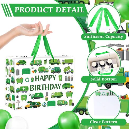 أكياس هدايا عيد ميلاد Yomaiha Trash Trash Truck Truck Truck Wrappe Paper Bag Garbage Truck Party Favors Goodie Bass with tissue paper and card trash trash decortations decortation in Kuwait