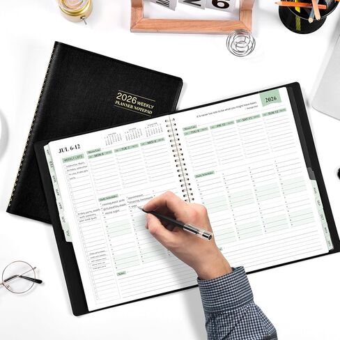 2025-2026 Planner - 11.38'' x 8.74'', Weekly & Monthly Planner Notepad,JUL 2025 - JUN 2026, Appointment Book, 60 Minutes Intervals, Monthly Tabs, Faux Soft Leather, Spiral Bound, Back Pockets - Green in Kuwait