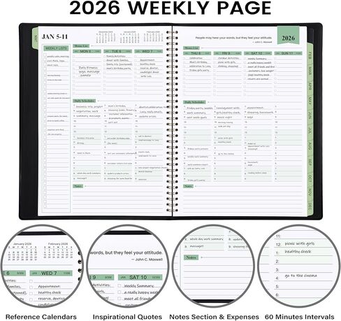 2025-2026 Planner - 11.38'' x 8.74'', Weekly & Monthly Planner Notepad,JUL 2025 - JUN 2026, Appointment Book, 60 Minutes Intervals, Monthly Tabs, Faux Soft Leather, Spiral Bound, Back Pockets - Green in Kuwait